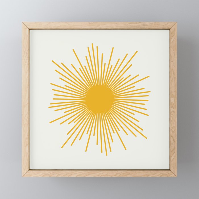 Mustard Yellow Retro Sun on Off White Mini Art Print Gallery Image 1