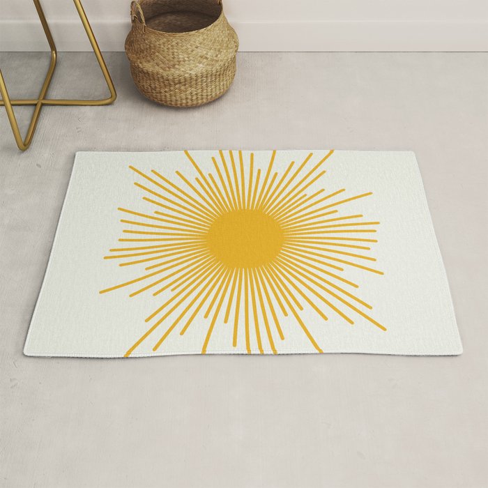 Mustard Yellow Retro Sun on Off White Rug Gallery Image 1