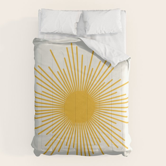 Mustard Yellow Retro Sun on Off White Comforter Gallery Image 6