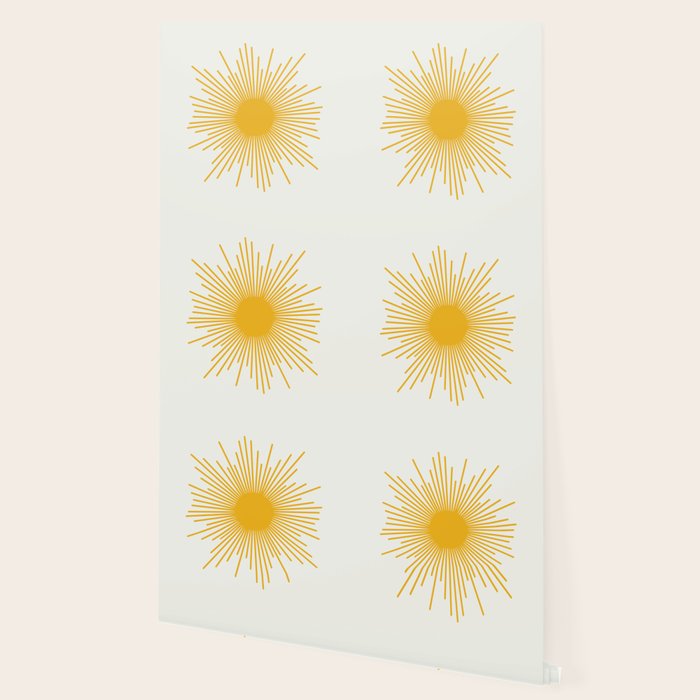 Mustard Yellow Retro Sun on Off White Wallpaper Gallery Image 2