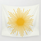 Mustard Yellow Retro Sun on Off White Wall Tapestry Gallery Image 4