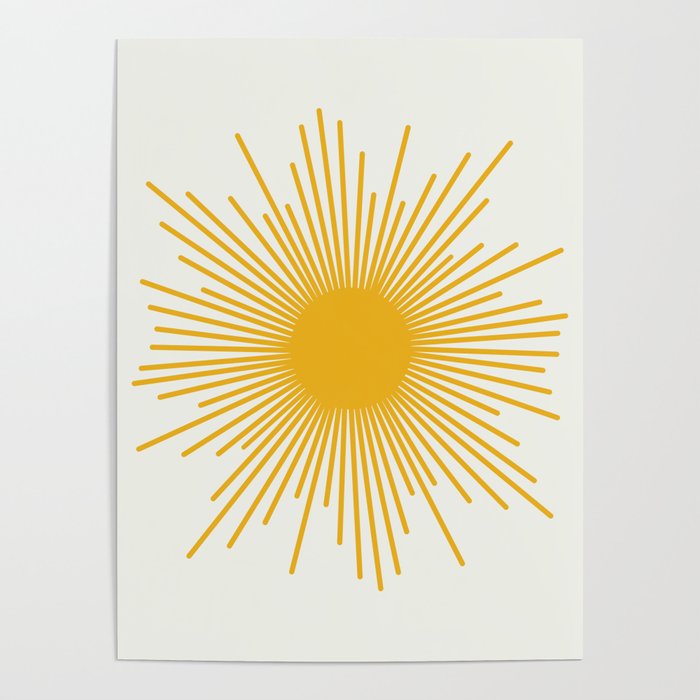 Mustard Yellow Retro Sun on Off White Poster Gallery Image 1