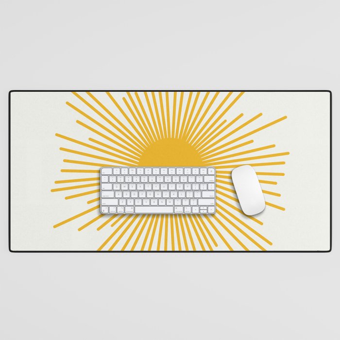 Mustard Yellow Retro Sun on Off White Desk Mat Gallery Image 1