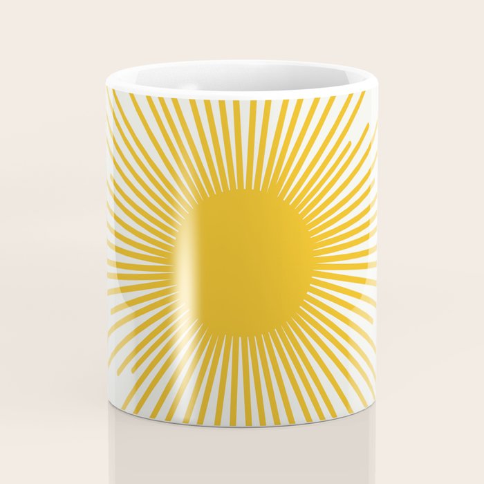 Mustard Yellow Retro Sun on Off White Coffee Mug Gallery Image 4