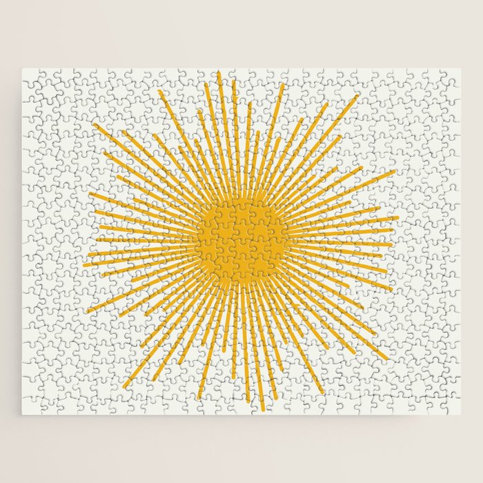 Mustard Yellow Retro Sun on Off White Jigsaw Puzzle Gallery Image 1