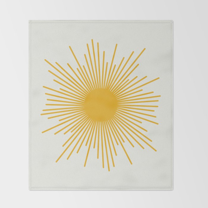 Mustard Yellow Retro Sun on Off White Throw Blanket Gallery Image 2