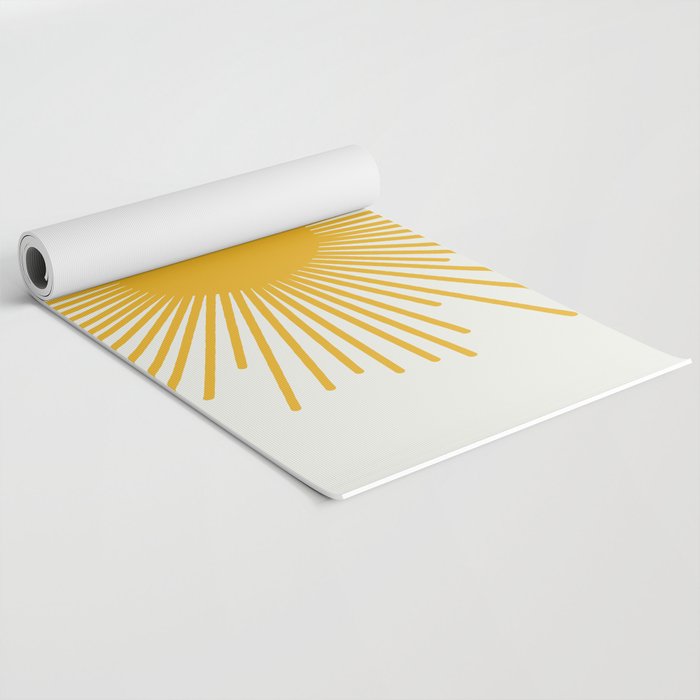 Mustard Yellow Retro Sun on Off White Yoga Mat Gallery Image 2