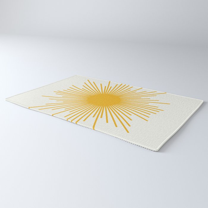 Mustard Yellow Retro Sun on Off White Rug Gallery Image 3