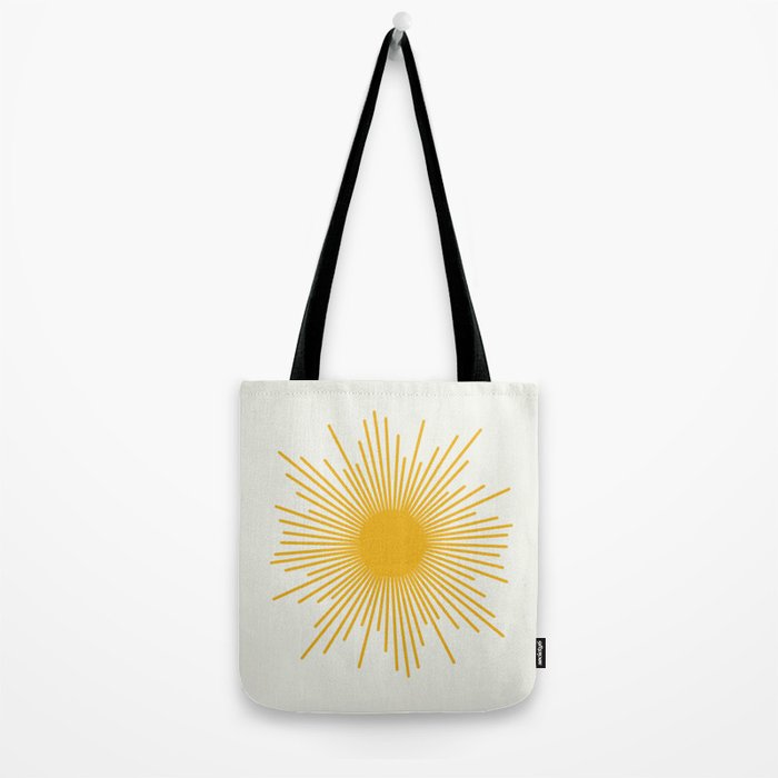 Mustard Yellow Retro Sun on Off White Tote Bag Gallery Image 2