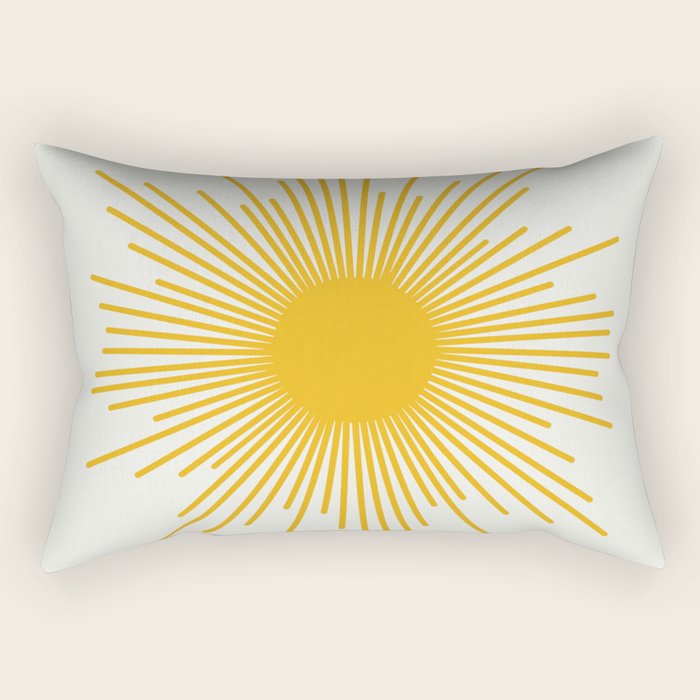 Mustard Yellow Retro Sun on Off White Rectangular Pillow Gallery Image 2