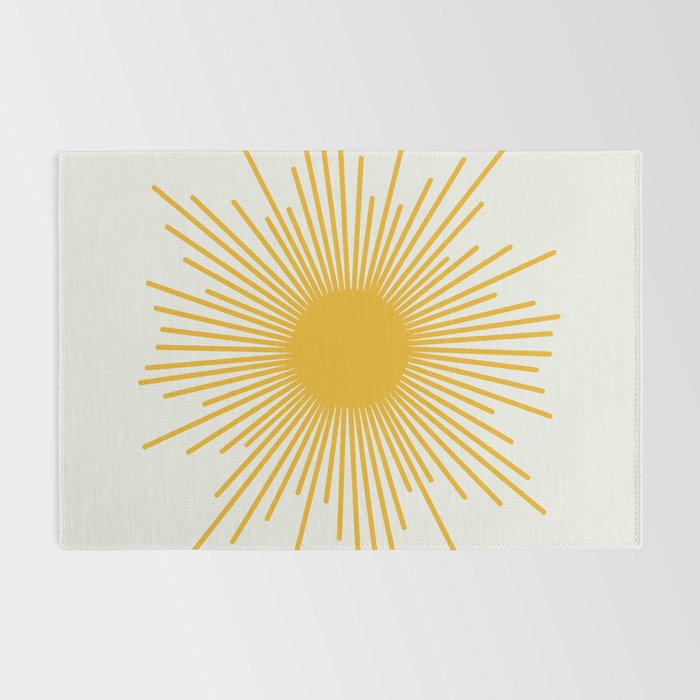 Mustard Yellow Retro Sun on Off White Rug Gallery Image 2