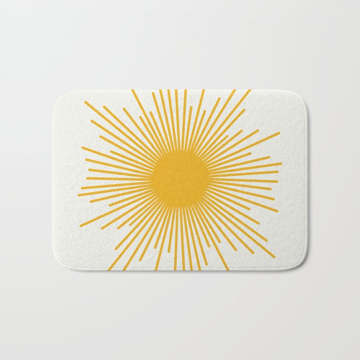Mustard Yellow Retro Sun on Off White Bath Mat Gallery Image 1
