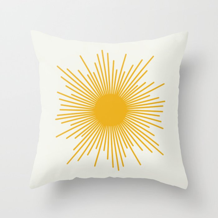 Mustard Yellow Retro Sun on Off White Throw Pillow Gallery Image 6