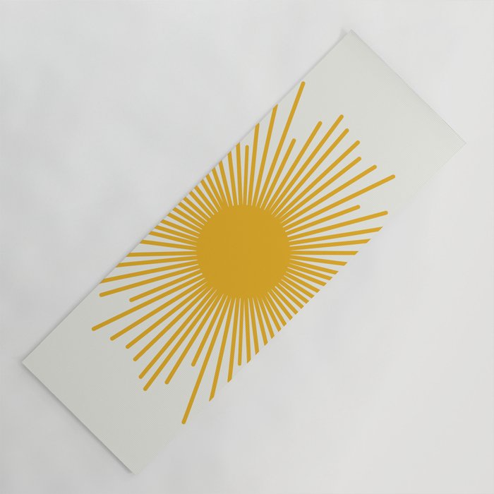 Mustard Yellow Retro Sun on Off White Yoga Mat Gallery Image 1