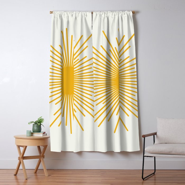 Mustard Yellow Retro Sun on Off White Window Curtain Gallery Image 5
