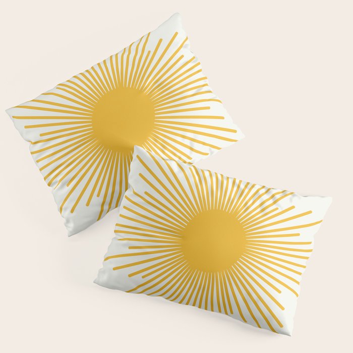 Mustard Yellow Retro Sun on Off White Pillow Sham Gallery Image 3