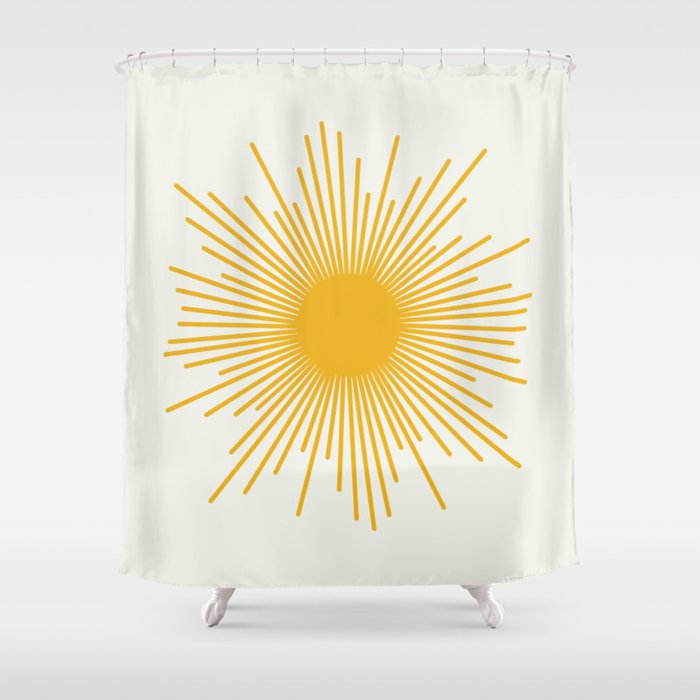 Mustard Yellow Retro Sun on Off White Shower Curtain Gallery Image 1