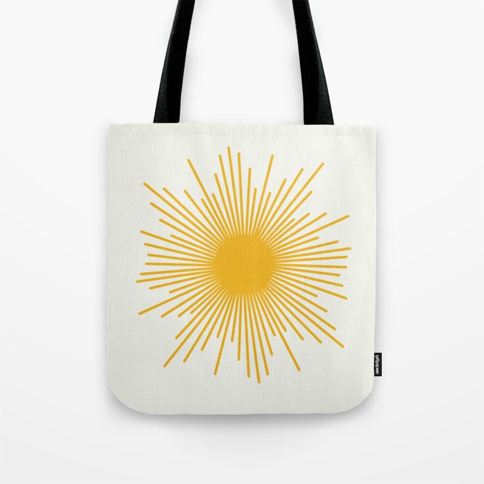 Mustard Yellow Retro Sun on Off White Tote Bag Gallery Image 1