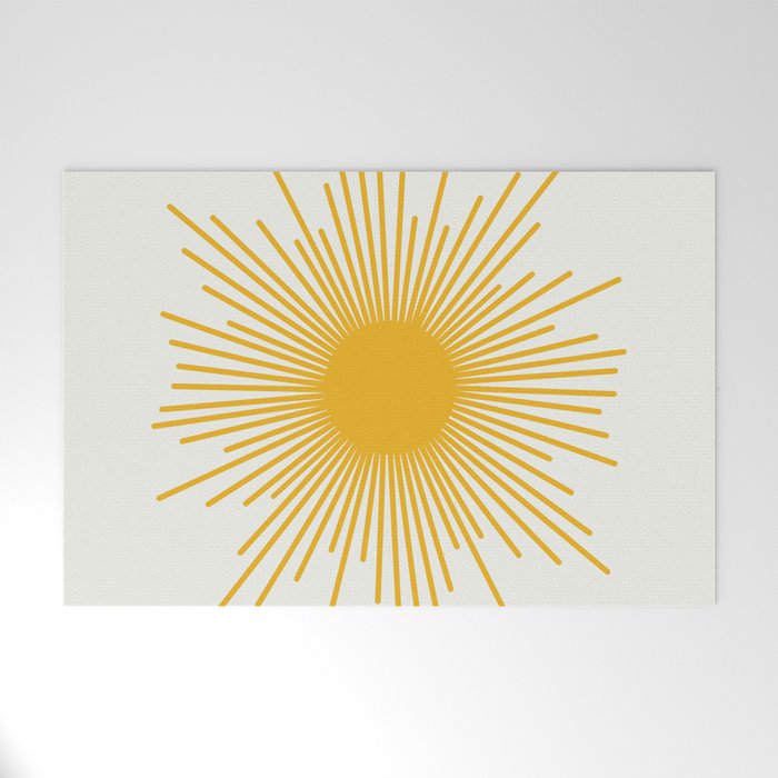 Mustard Yellow Retro Sun on Off White Welcome Mat Gallery Image 1