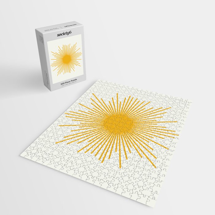 Mustard Yellow Retro Sun on Off White Jigsaw Puzzle Gallery Image 2