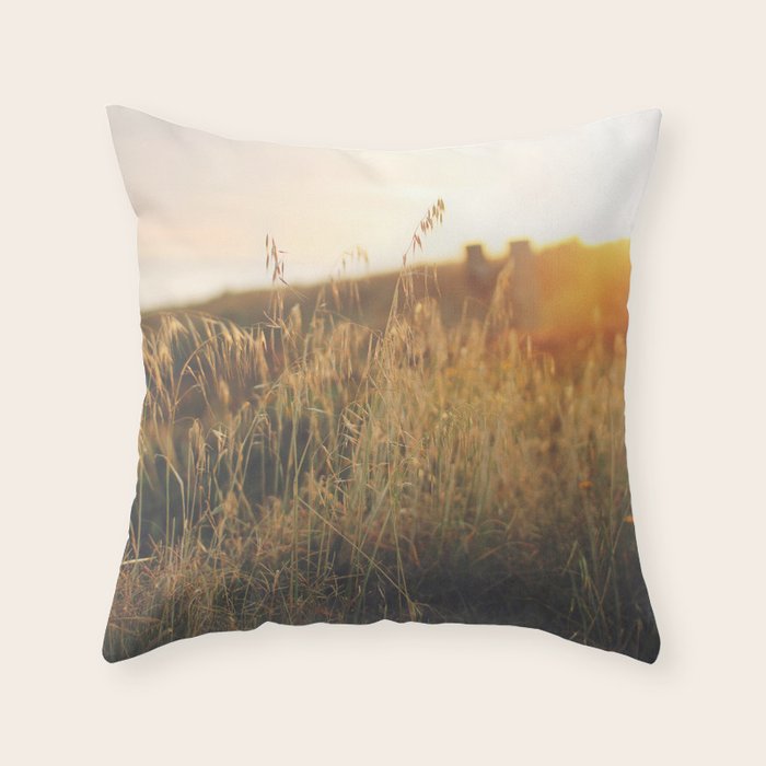 Golden - Beach vegetation at sunset - Botanic, nature and golden light Throw Pillow Gallery Image 1