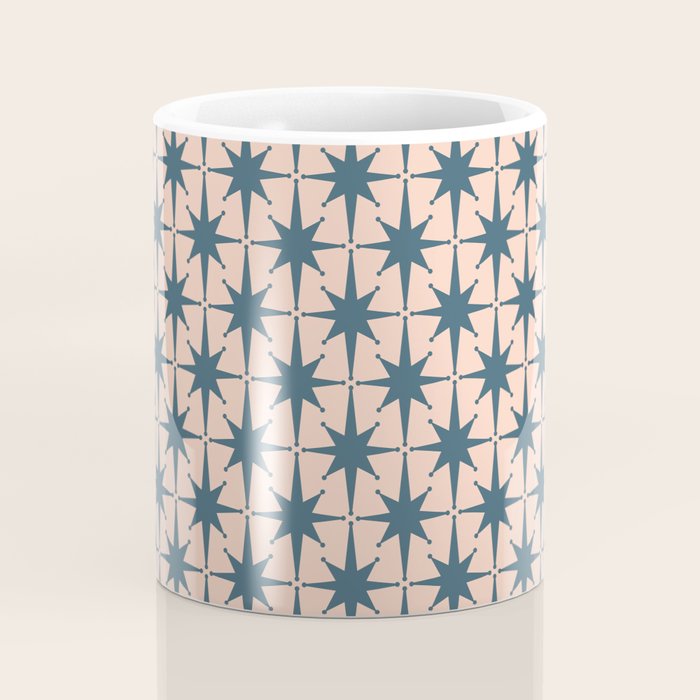 Mid Century Modern Atomic Stars Steel Teal Blue and Pale Blush Pink Pattern Coffee Mug Gallery Image 4