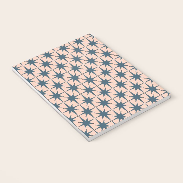 Mid Century Modern Atomic Stars Steel Teal Blue and Pale Blush Pink Pattern Notebook Gallery Image 3