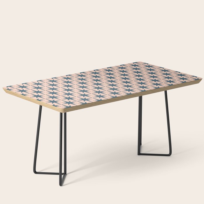 Mid Century Modern Atomic Stars Steel Teal Blue and Pale Blush Pink Pattern Coffee Table Gallery Image 1