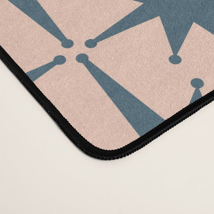Mid Century Modern Atomic Stars Steel Teal Blue and Pale Blush Pink Pattern Desk Mat Gallery Image 4