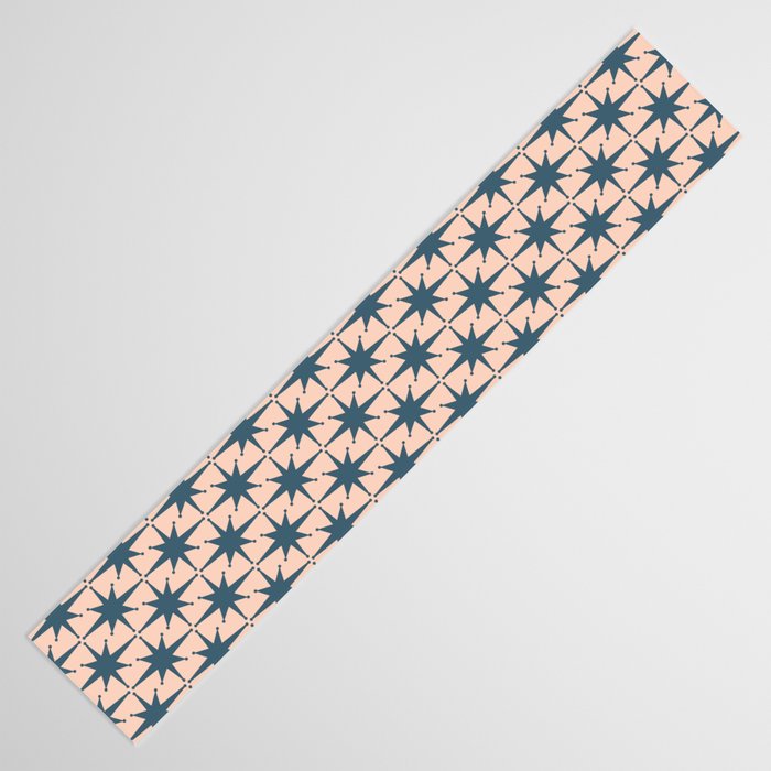 Mid Century Modern Atomic Stars Steel Teal Blue and Pale Blush Pink Pattern Table Runner Gallery Image 3
