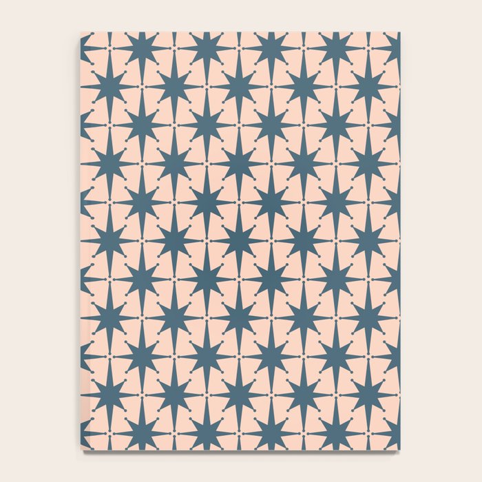 Mid Century Modern Atomic Stars Steel Teal Blue and Pale Blush Pink Pattern Notebook Gallery Image 4