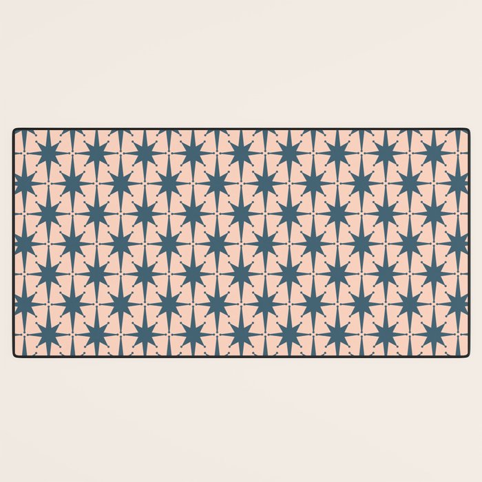 Mid Century Modern Atomic Stars Steel Teal Blue and Pale Blush Pink Pattern Desk Mat Gallery Image 3