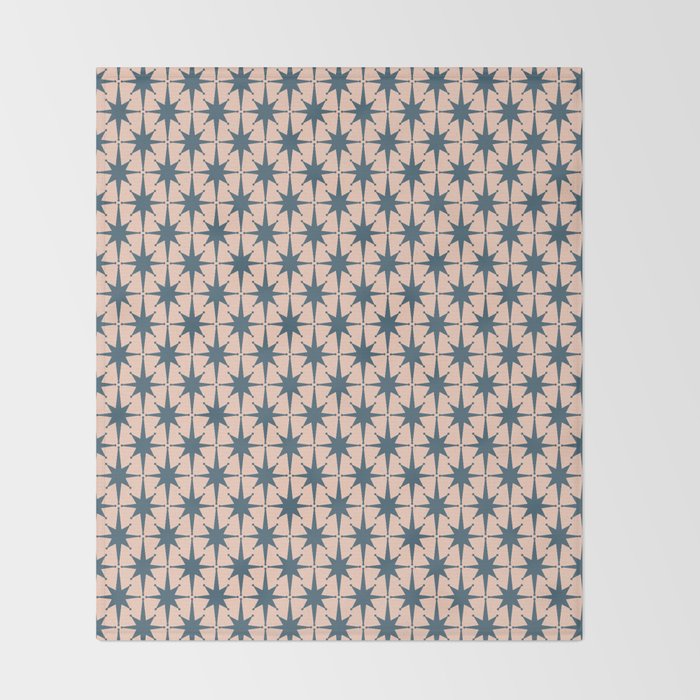 Mid Century Modern Atomic Stars Steel Teal Blue and Pale Blush Pink Pattern Throw Blanket Gallery Image 2