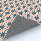 Mid Century Modern Atomic Stars Steel Teal Blue and Pale Blush Pink Pattern Rug Gallery Image 4