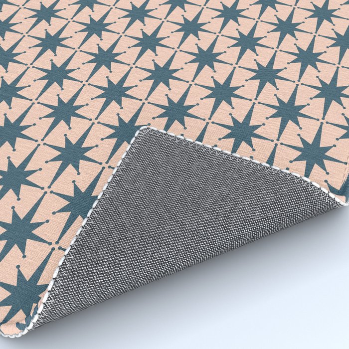 Mid Century Modern Atomic Stars Steel Teal Blue and Pale Blush Pink Pattern Rug Gallery Image 4