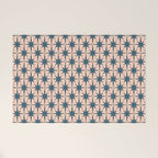 Mid Century Modern Atomic Stars Steel Teal Blue and Pale Blush Pink Pattern Welcome Mat Gallery Image 1