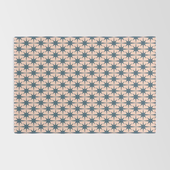 Mid Century Modern Atomic Stars Steel Teal Blue and Pale Blush Pink Pattern Rug Gallery Image 2