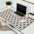 Mid Century Modern Atomic Stars Steel Teal Blue and Pale Blush Pink Pattern Desk Mat Gallery Image 2