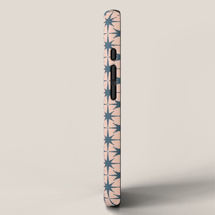 Mid Century Modern Atomic Stars Steel Teal Blue and Pale Blush Pink Pattern iPhone Case Gallery Image 2