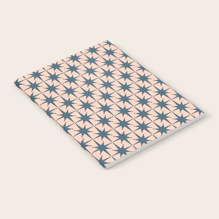 Mid Century Modern Atomic Stars Steel Teal Blue and Pale Blush Pink Pattern Notebook Gallery Image 2