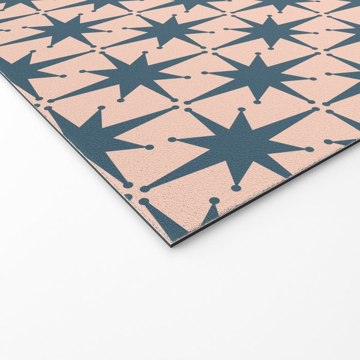 Mid Century Modern Atomic Stars Steel Teal Blue and Pale Blush Pink Pattern Welcome Mat Gallery Image 2
