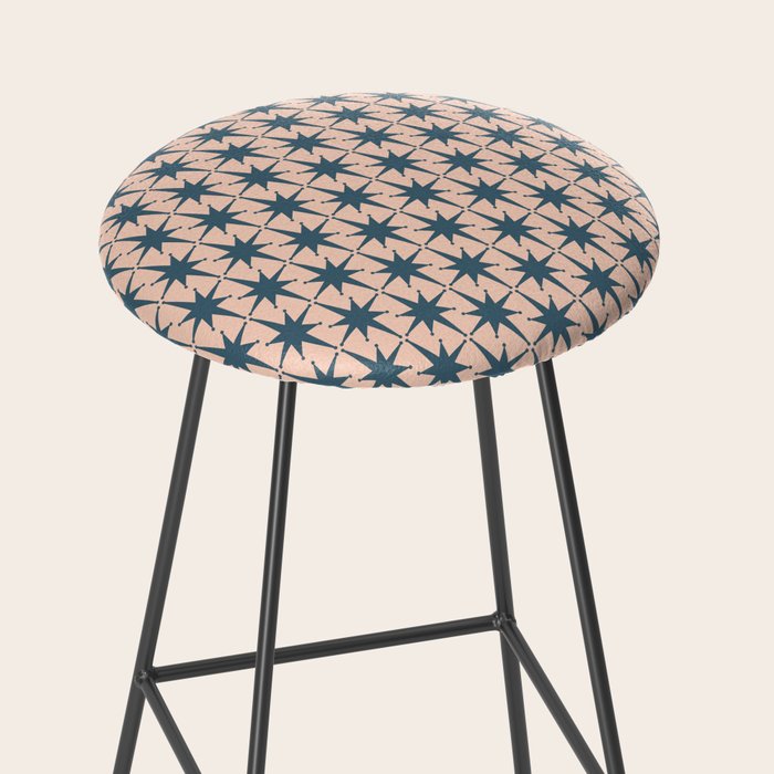 Mid Century Modern Atomic Stars Steel Teal Blue and Pale Blush Pink Pattern Stool Gallery Image 2