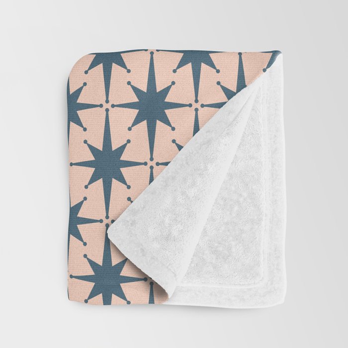 Mid Century Modern Atomic Stars Steel Teal Blue and Pale Blush Pink Pattern Throw Blanket Gallery Image 3