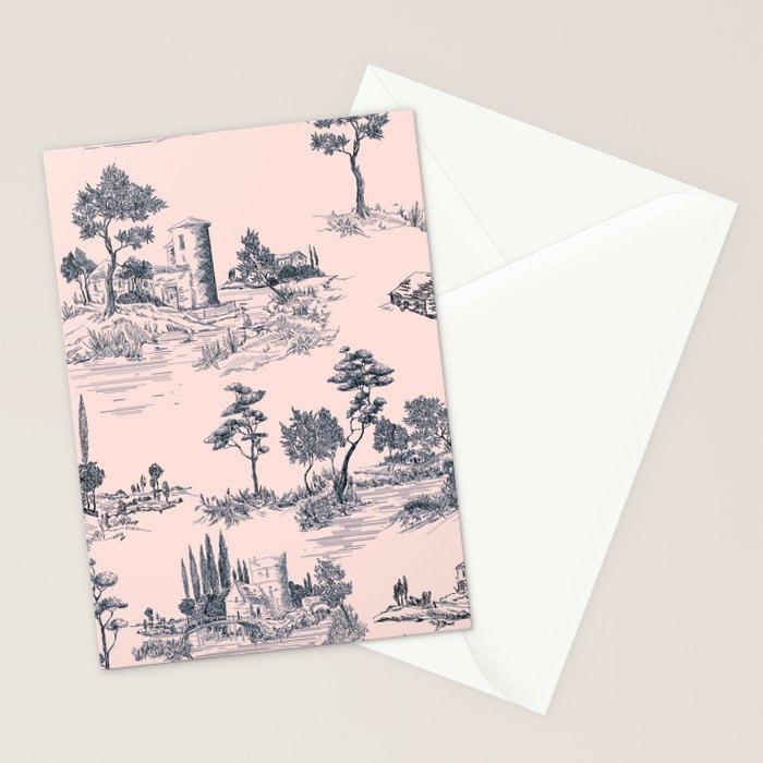 Toile de Jouy Vintage French Blush Pink & Black Pattern Stationery Card Gallery Image 2