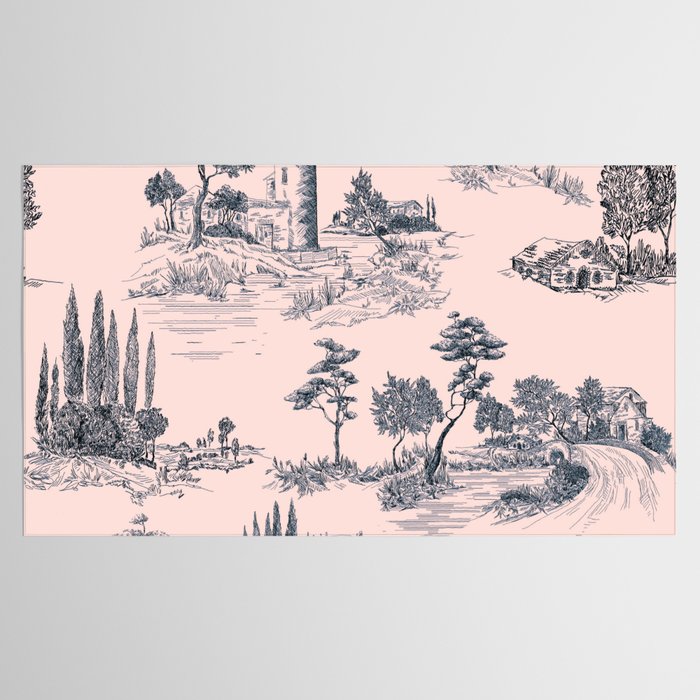 Toile de Jouy Vintage French Blush Pink & Black Pattern Tablecloth Gallery Image 2