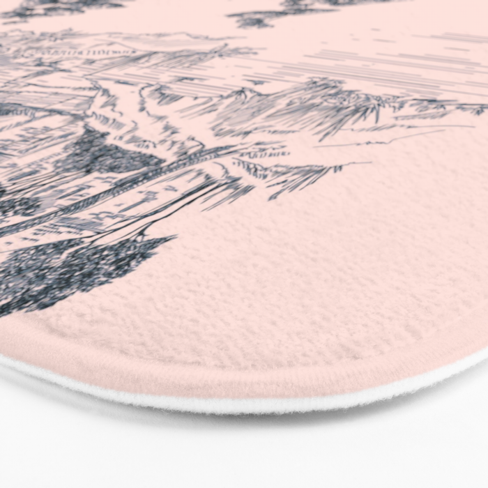 Toile de Jouy Vintage French Blush Pink & Black Pattern Bath Mat Gallery Image 3