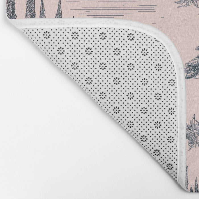 Toile de Jouy Vintage French Blush Pink & Black Pattern Bath Mat Gallery Image 2