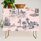 Toile de Jouy Vintage French Blush Pink & Black Pattern Credenza Gallery Image 1