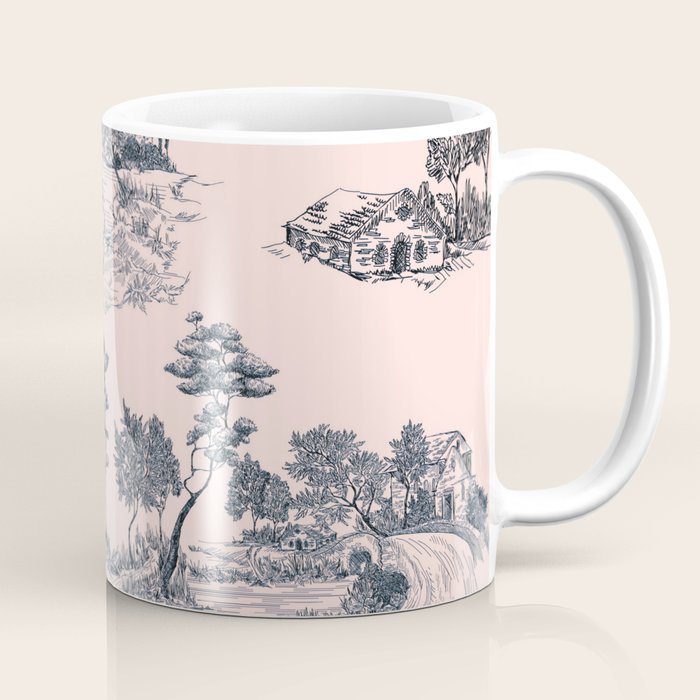 Toile de Jouy Vintage French Blush Pink & Black Pattern Coffee Mug Gallery Image 1
