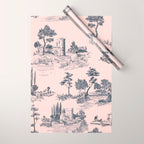 Toile de Jouy Vintage French Blush Pink & Black Pattern Wrapping Paper Gallery Image 1